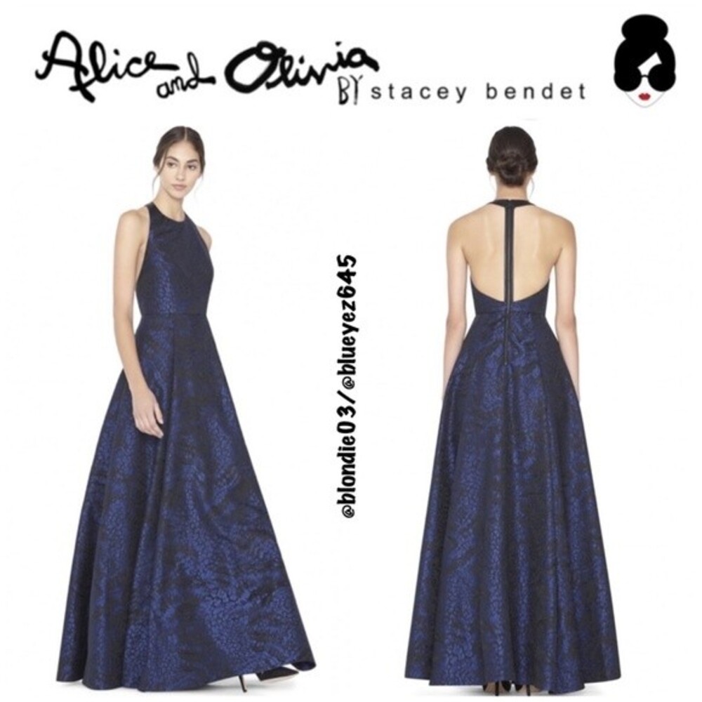 Alice + Olivia Blue Halter Maxi Dress